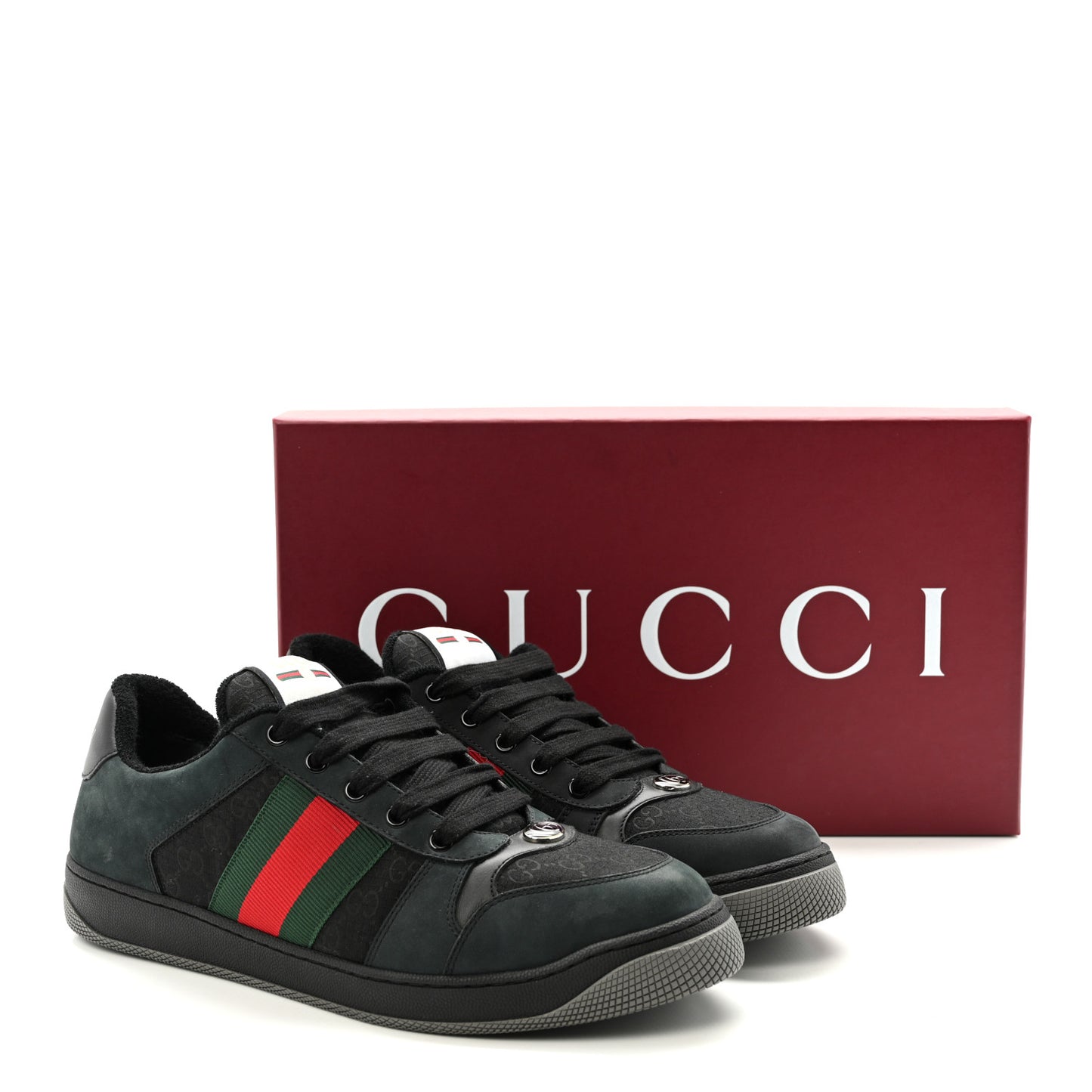 Suede Calfskin Nylon GG Monogram Web Mens Screener Sneakers 9 Black