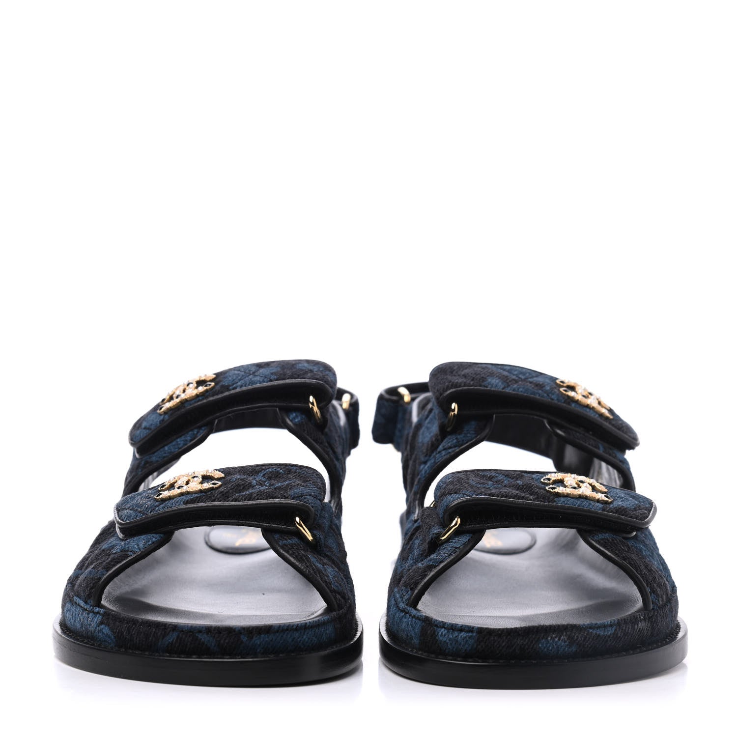 Chanel Denim Velcro Dad Sandals 37 Dark Grey Blue Black 2 of 9