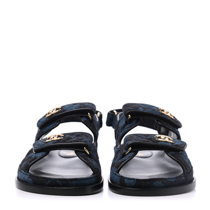 Chanel Denim Velcro Dad Sandals 37 Dark Grey Blue Black 2 of 9