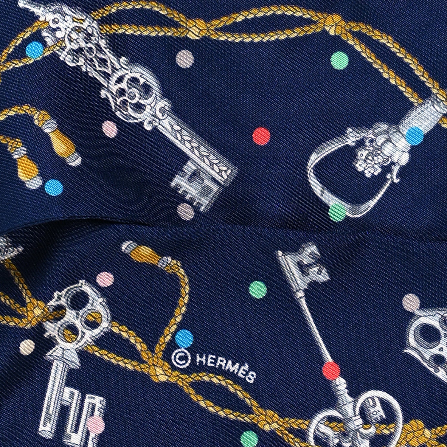 Hermes Silk Les Cles A Pois Twilly Marine Gris Argent 4 of 4