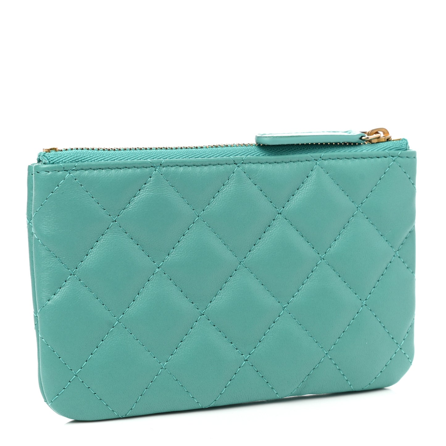 Lambskin Quilted Small Cosmetic Case Green