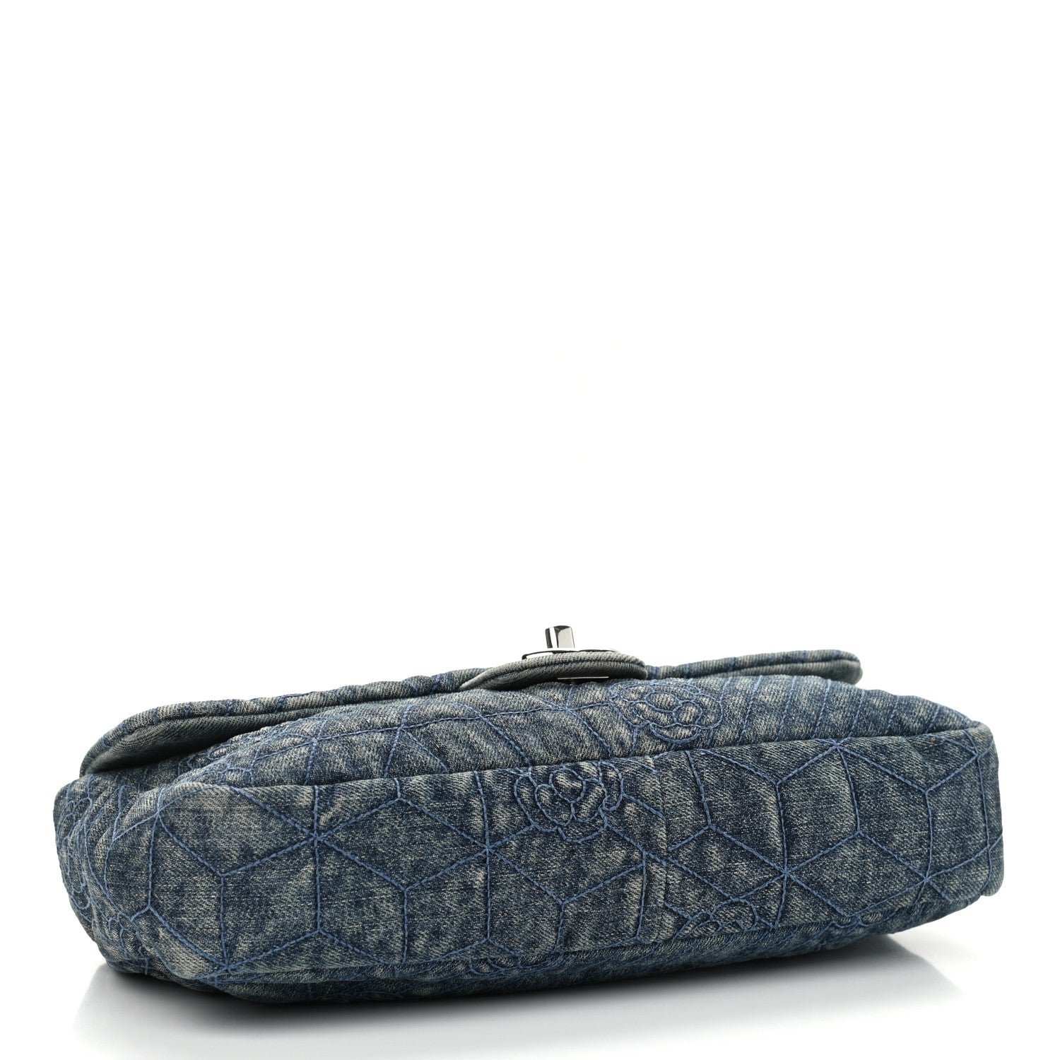 Chanel Denim Quilted Camellia Embroidered Medium Flap Blue 3 of 9