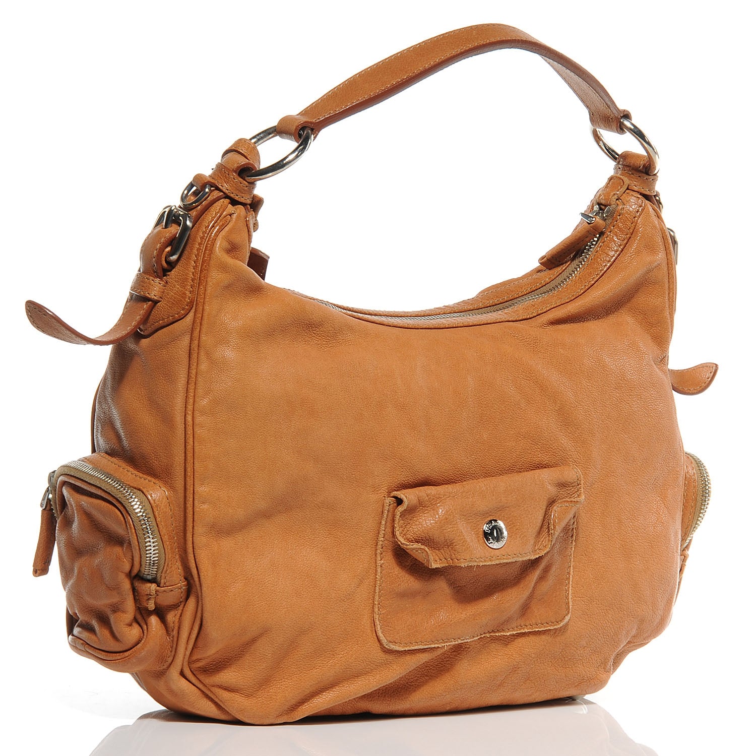 Prada Washed Buffalo Bauletto Hobo Naturale 3 of 8