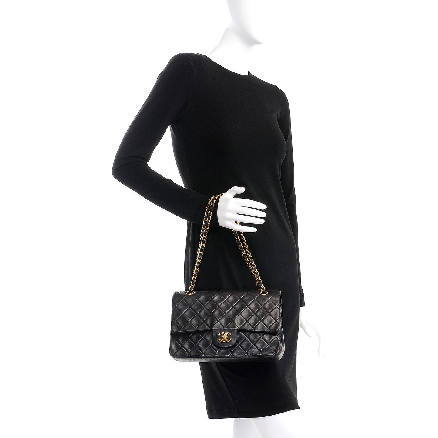 Lambskin Quilted Medium Double Flap Black
