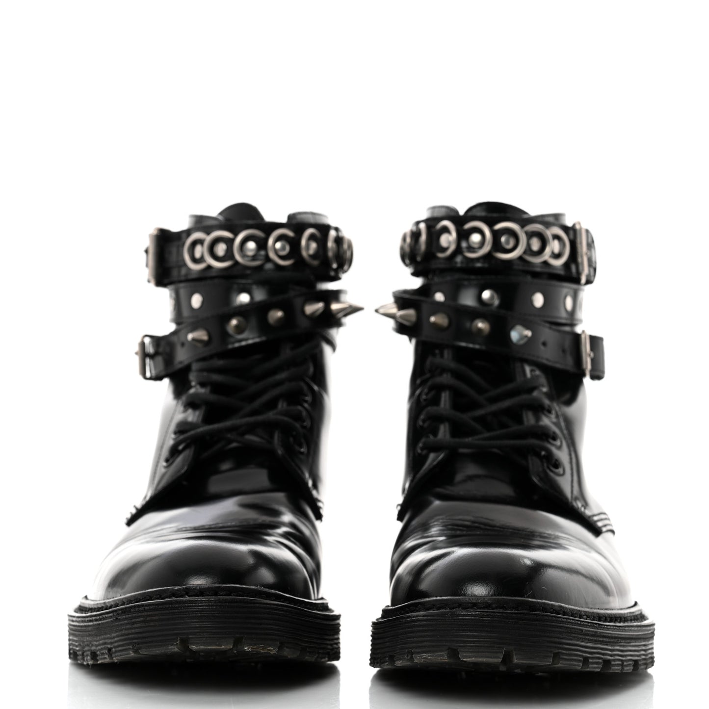 Smooth Calfskin Studded Womens Lace-Up Combat Boots 38 Black