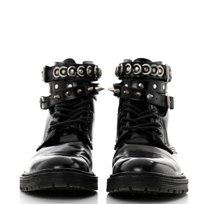 Saint Laurent Smooth Calfskin Studded Womens Lace-Up Combat Boots 38 Black 2 of 9