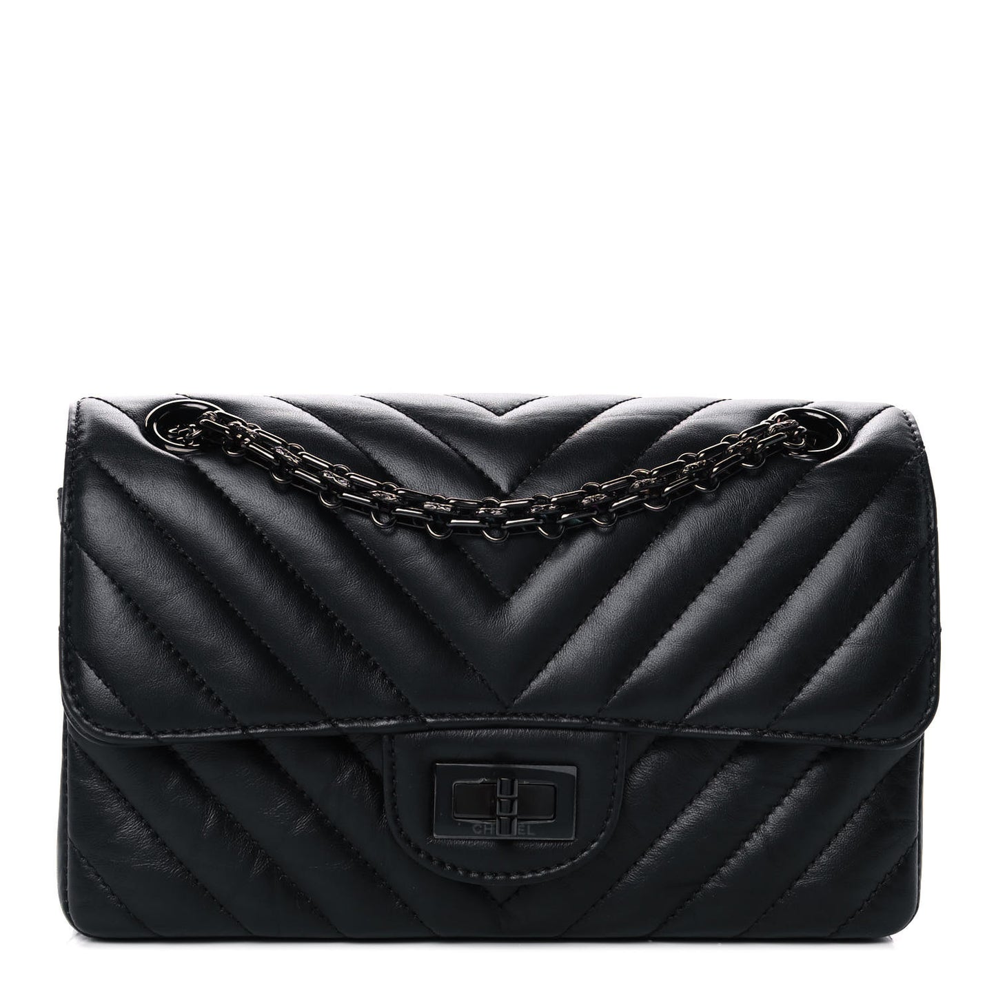 Aged Calfskin Chevron Quilted 2.55 Reissue Mini Flap So Black