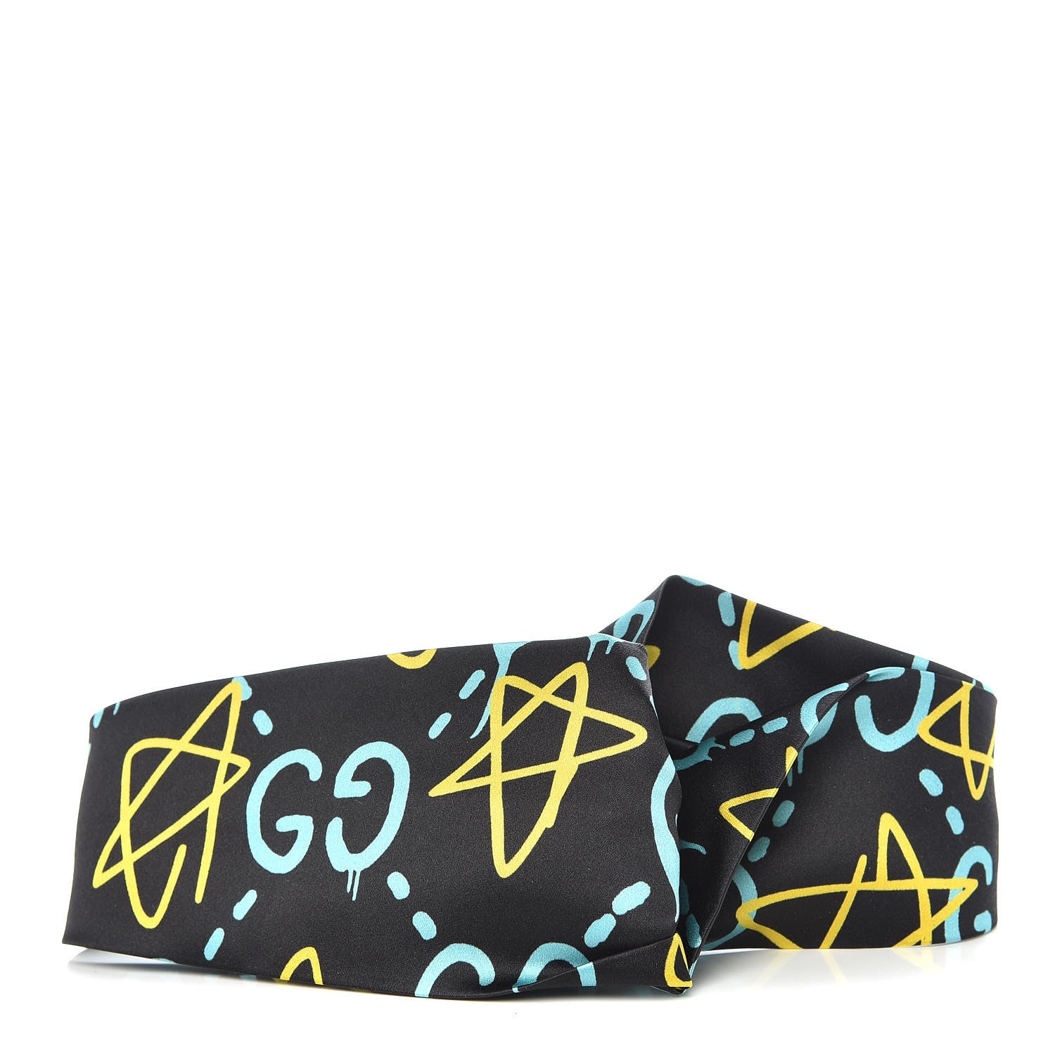 Gucci Silk GucciGhost Stars Print Duchesse Headband Black Sky Blue 1 of 6