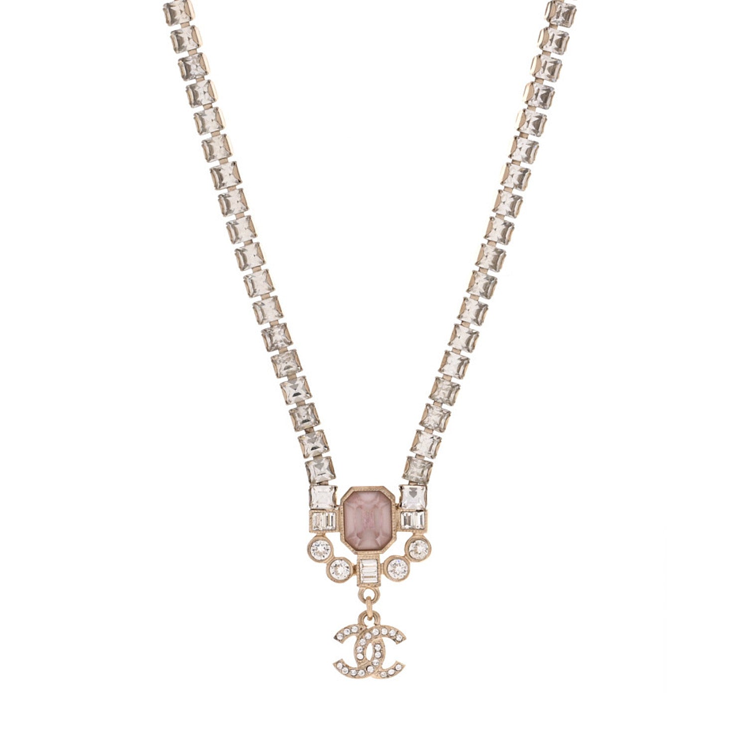 Chanel Crystal CC Pendant Choker Gold Pink 1 of 6