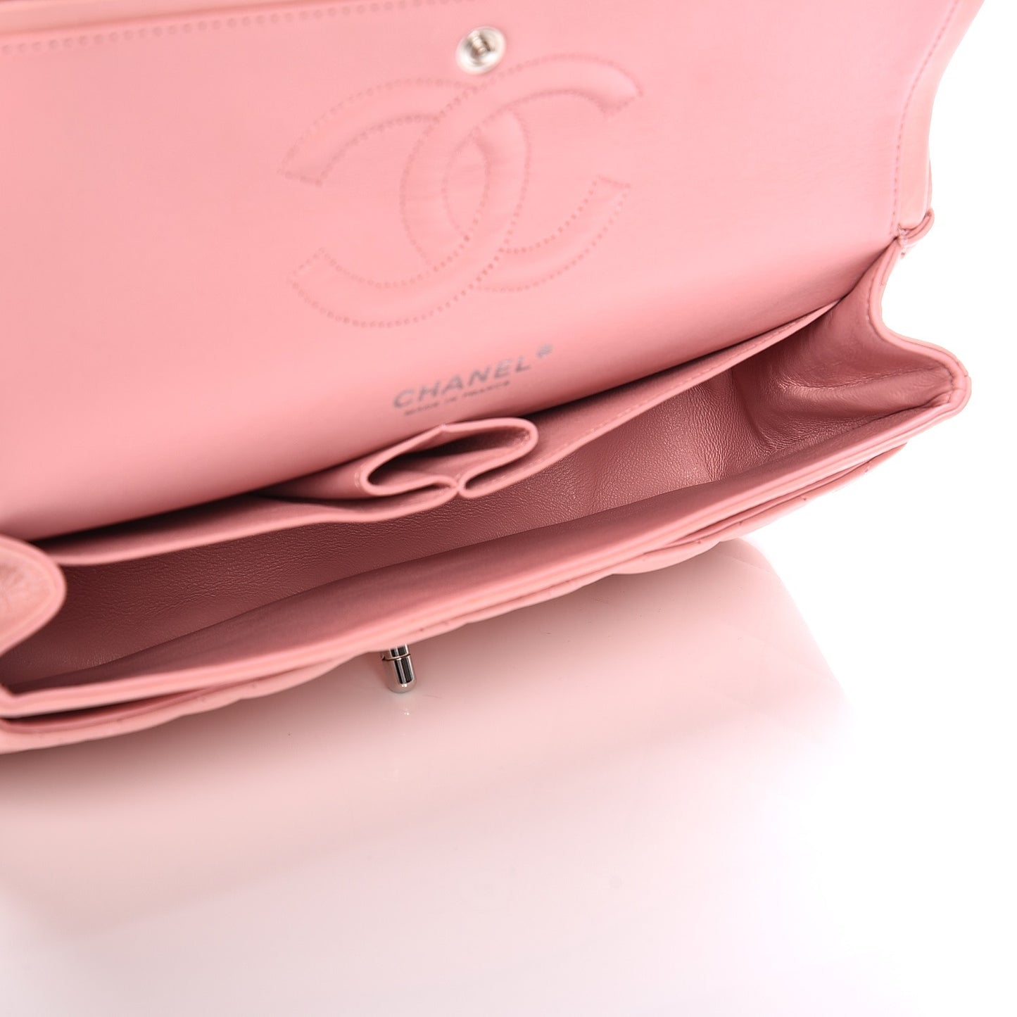 Lambskin Quilted Medium Double Flap Light Pink
