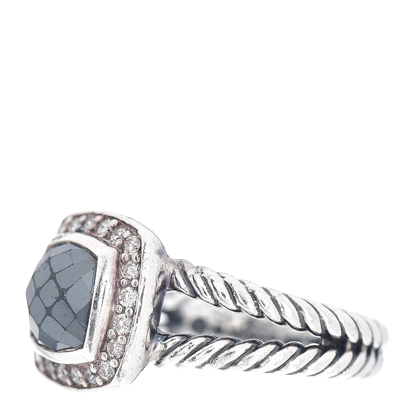 Sterling Silver Diamond Hematite 7mm Petite Albion Ring 50 5.5