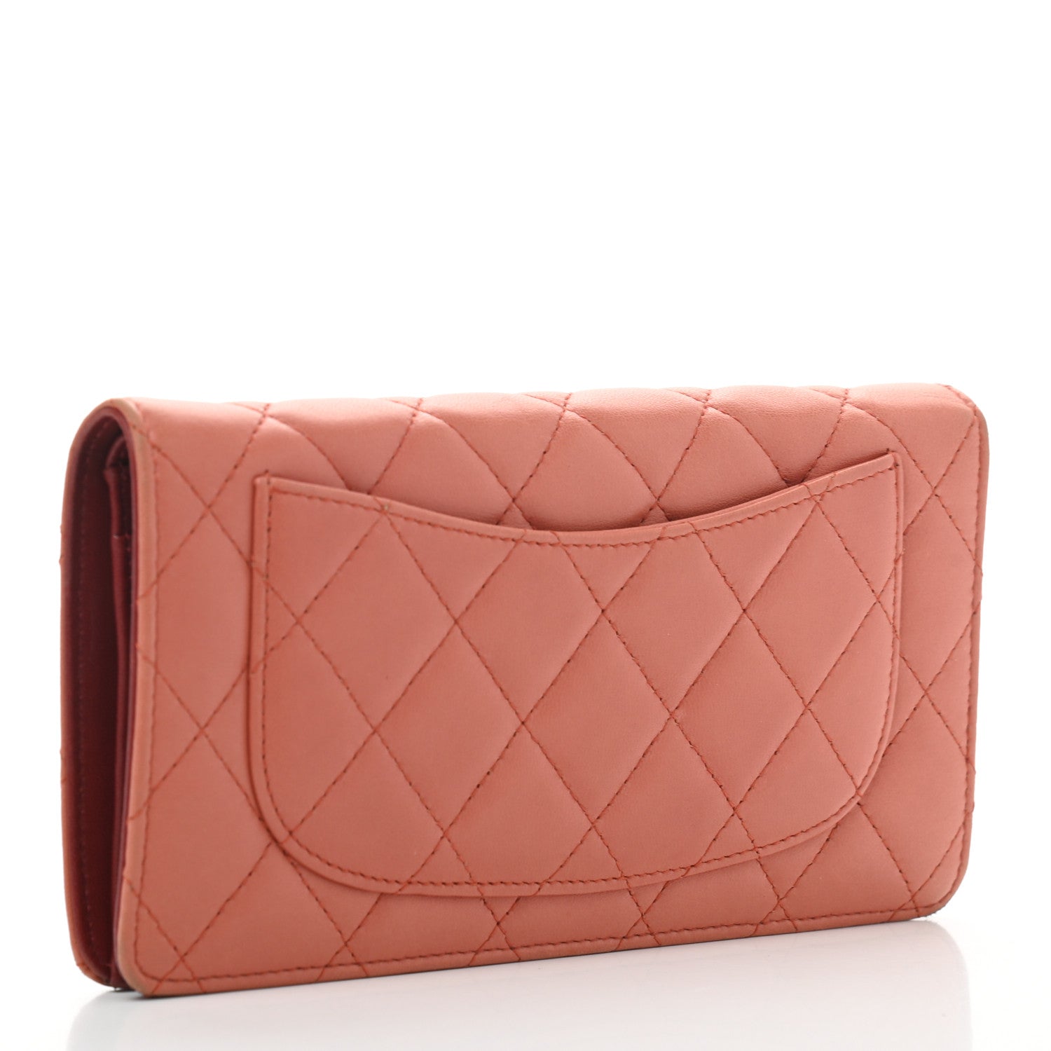 Chanel Lambskin Quilted Yen Wallet Orange 2 of 8