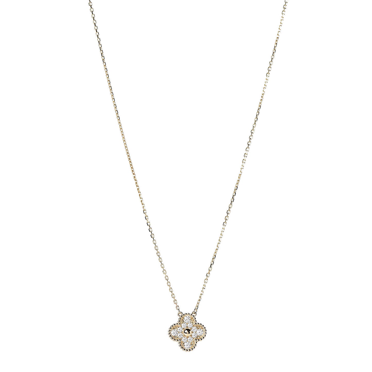 18K Yellow Gold Diamond Vintage Alhambra Pendant Necklace