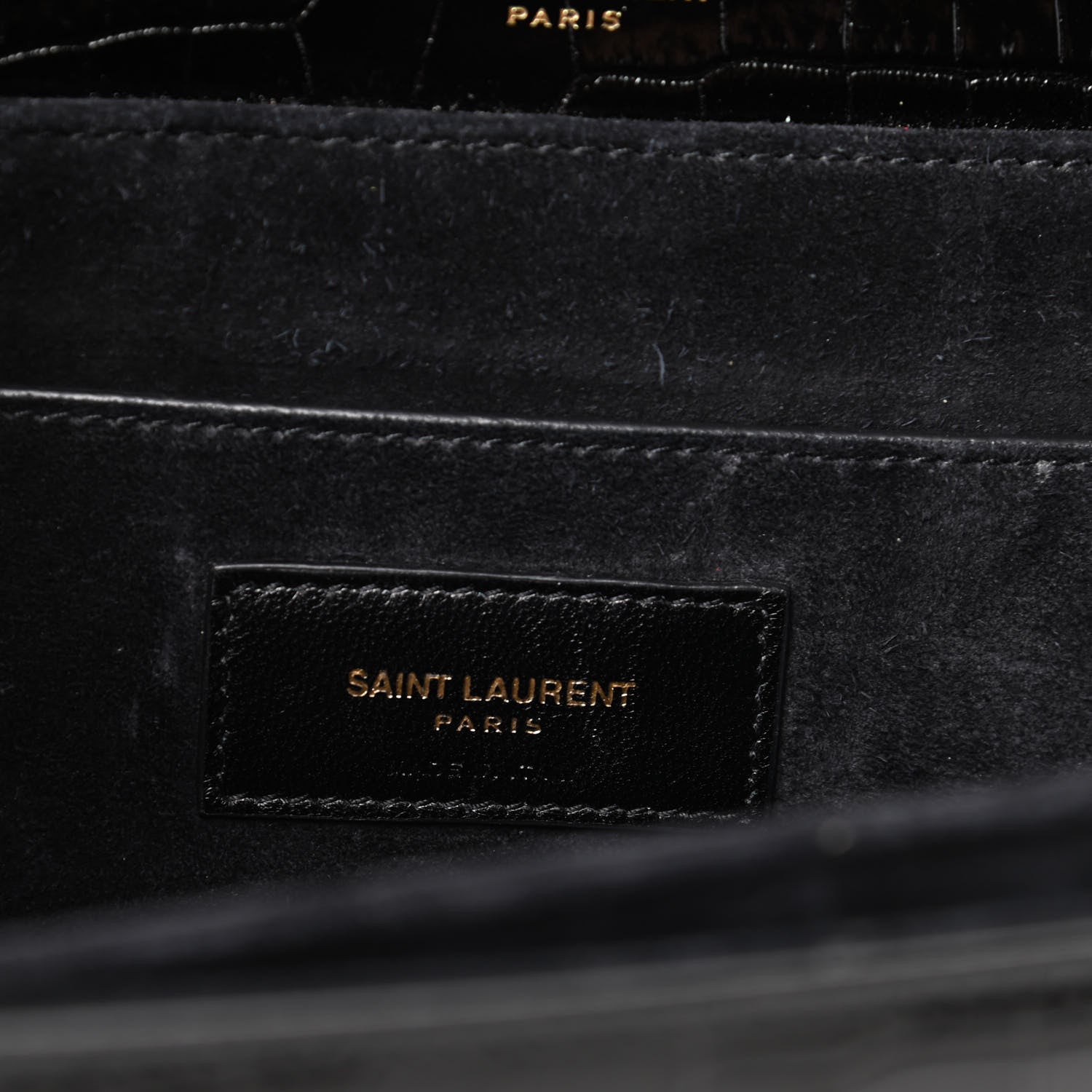 Saint Laurent Calfskin Crocodile Embossed Medium Bellechasse Satchel Black 6 of 9