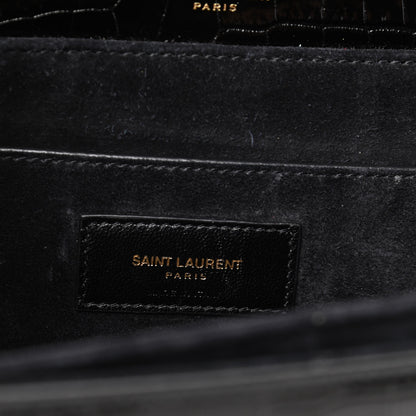Saint Laurent Calfskin Crocodile Embossed Medium Bellechasse Satchel Black 6 of 9