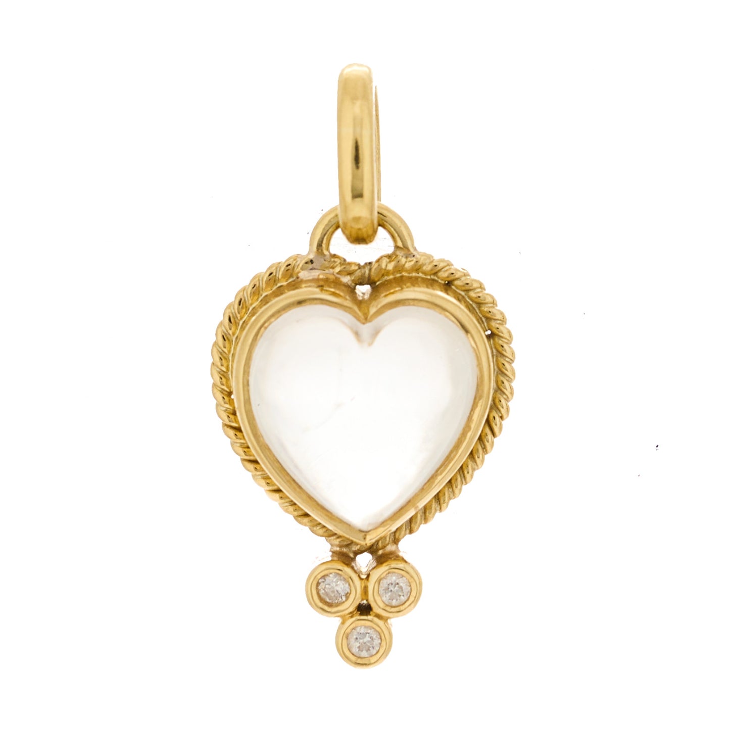 18K Yellow Gold Diamond Rock Crystal XS Braided Heart Pendant