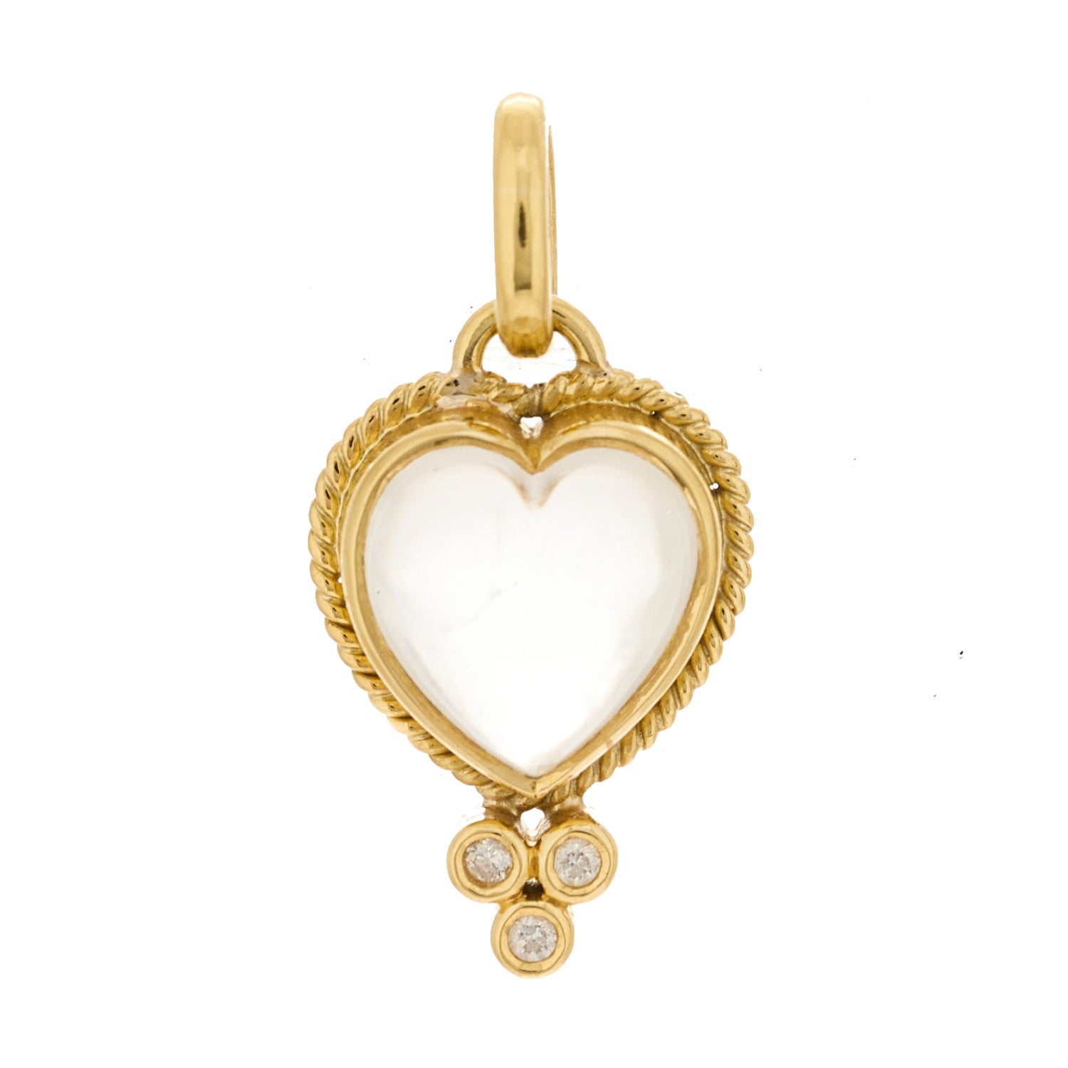 Temple St. Clair 18K Yellow Gold Diamond Rock Crystal XS Braided Heart Pendant 1 of 3
