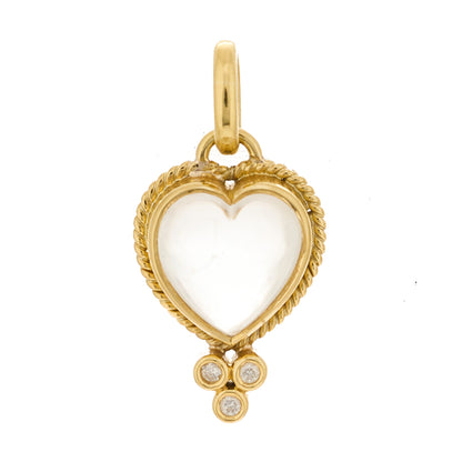 Temple St. Clair 18K Yellow Gold Diamond Rock Crystal XS Braided Heart Pendant 1 of 3