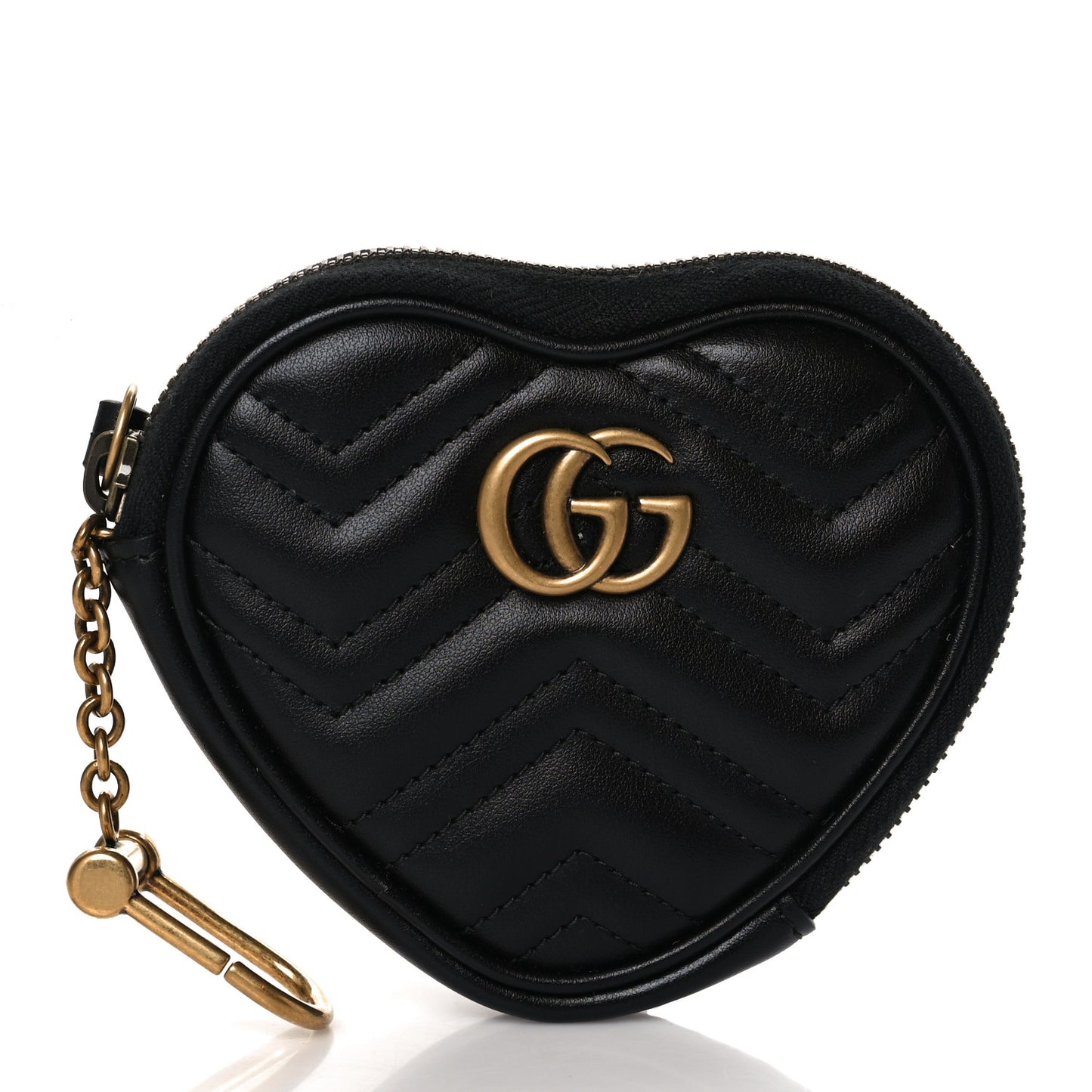 Calfskin Matelasse Chevron GG Marmont Heart Coin Purse Black