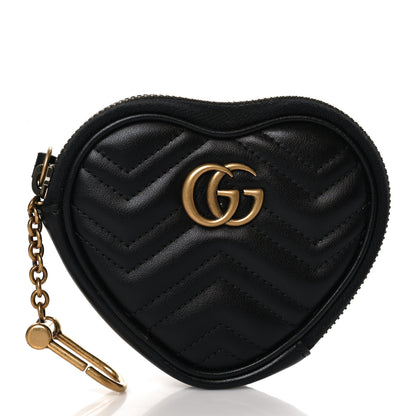 Gucci Calfskin Matelasse Chevron GG Marmont Heart Coin Purse Black 1 of 6