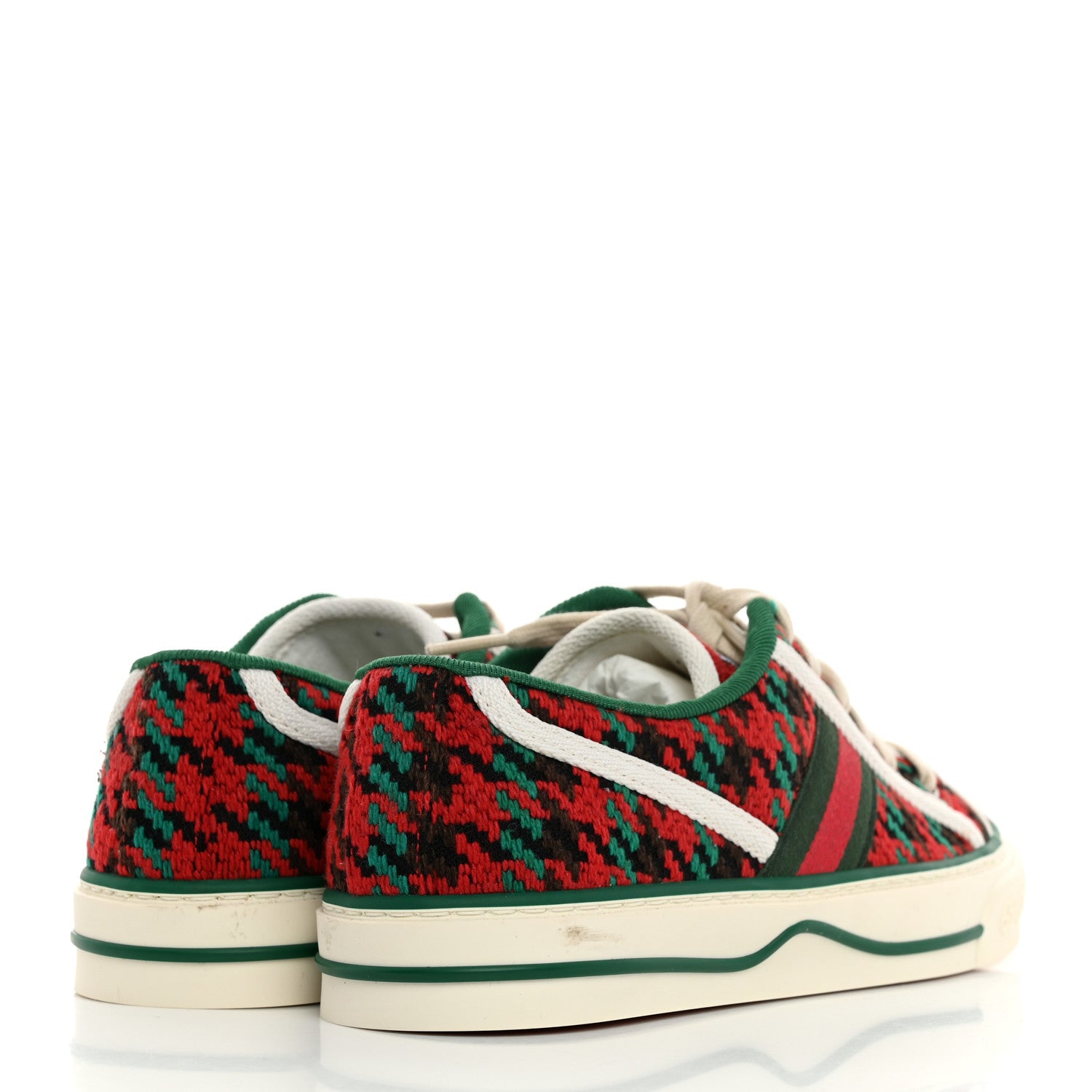 Gucci Cotton Wool Web Houndstooth Interlocking G Womens 1977 Tennis Sneakers 37 Red Green 4 of 7