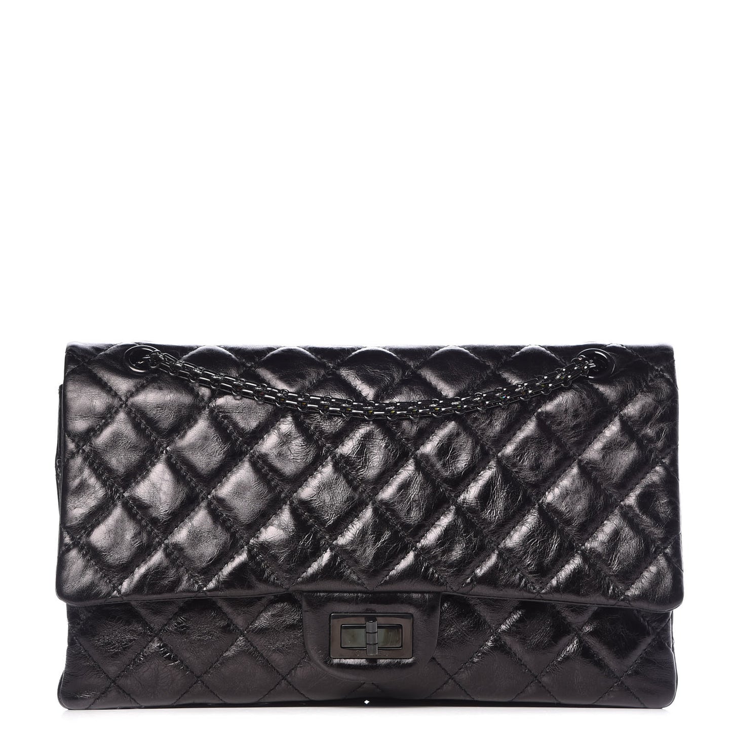 Glazed Aged Calfskin Quilted 2.55 Reissue 227 Flap So Black