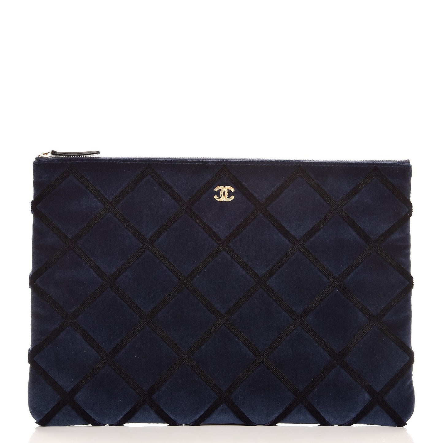 Velvet Quilted Large Cosmetic Case Navy