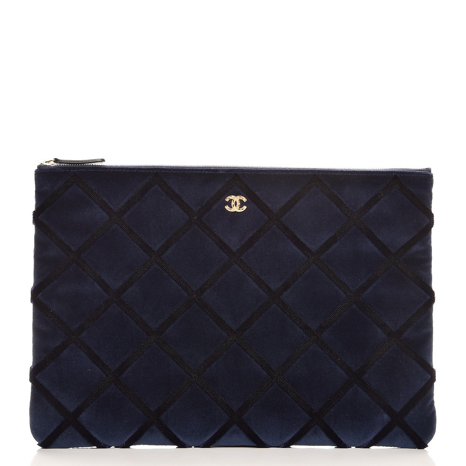 Chanel Velvet Quilted Large Cosmetic Case Navy 1 of 8
