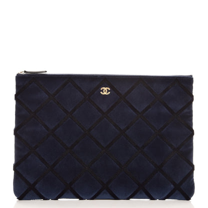 Chanel Velvet Quilted Large Cosmetic Case Navy 1 of 8