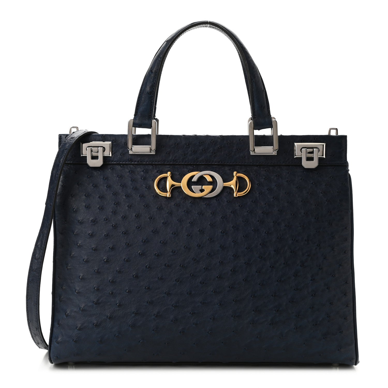 Gucci Ostrich Medium Zumi Top Handle Bag Blue 1 of 10