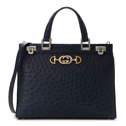 Gucci Ostrich Medium Zumi Top Handle Bag Blue 1 of 10