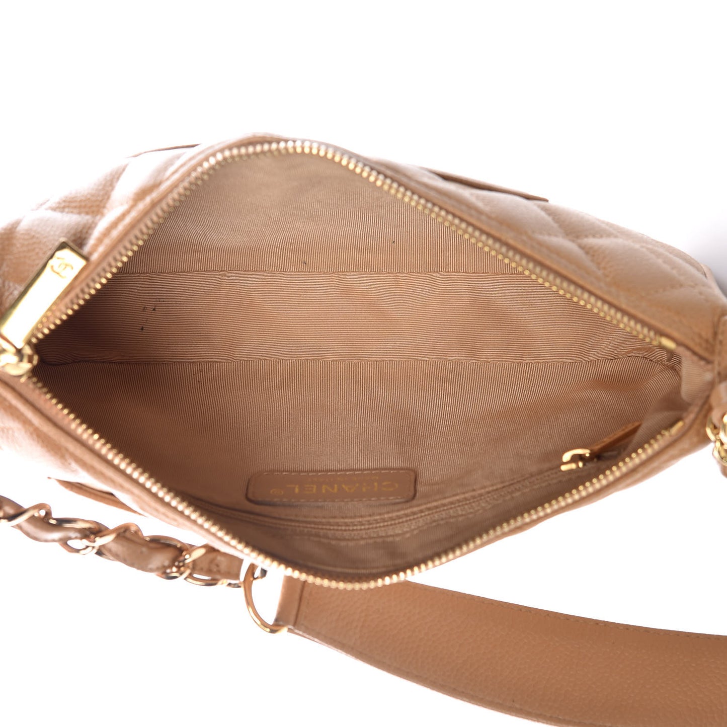 Caviar Quilted CC Shoulder Bag Beige