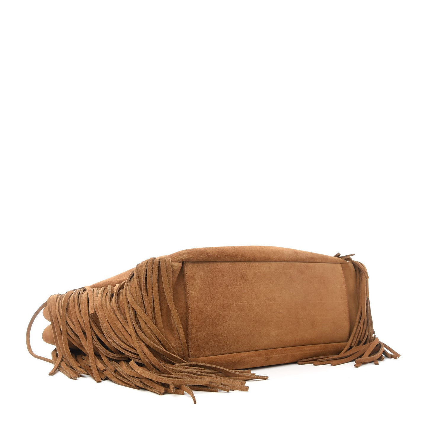 Suede Fringe Monogram Shopping Tote Light Ochre