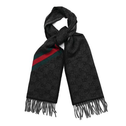 Gucci Wool Angora Monogram Web New Nikky Scarf Lead Dark Green 1 of 3