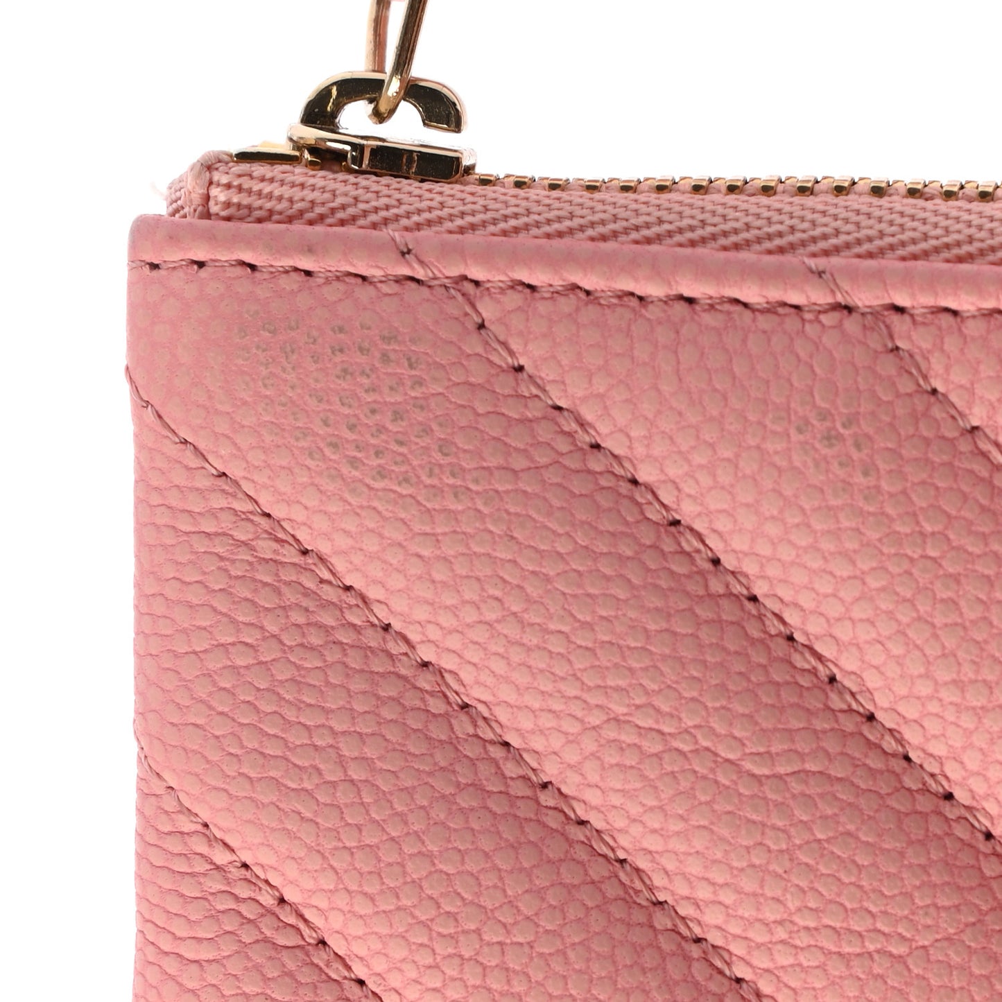 Flat Caviar Chevron Quilted Small Cosmetic Case Pink