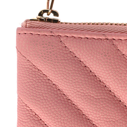 Chanel Flat Caviar Chevron Quilted Small Cosmetic Case Pink 9 of 10