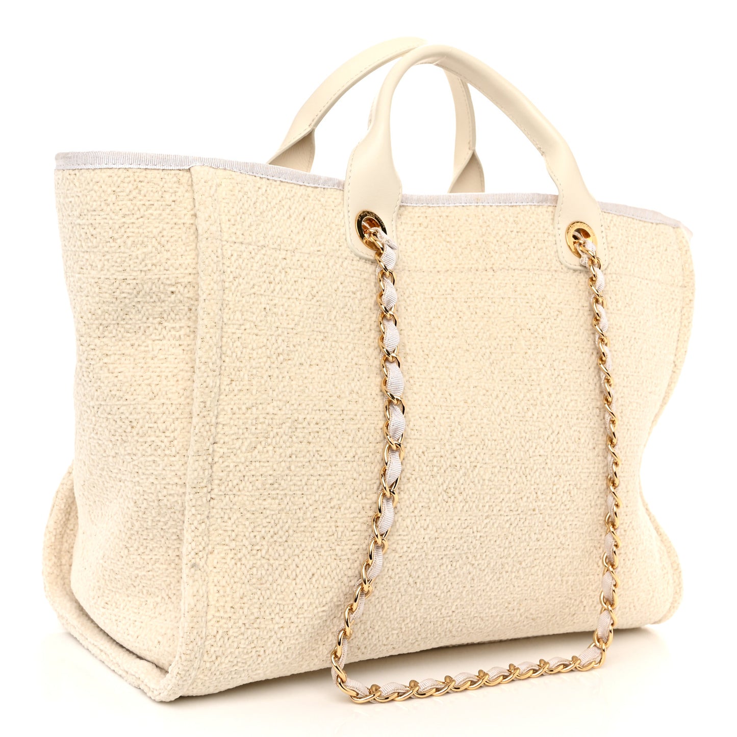 Lurex Boucle Medium Deauville Tote White