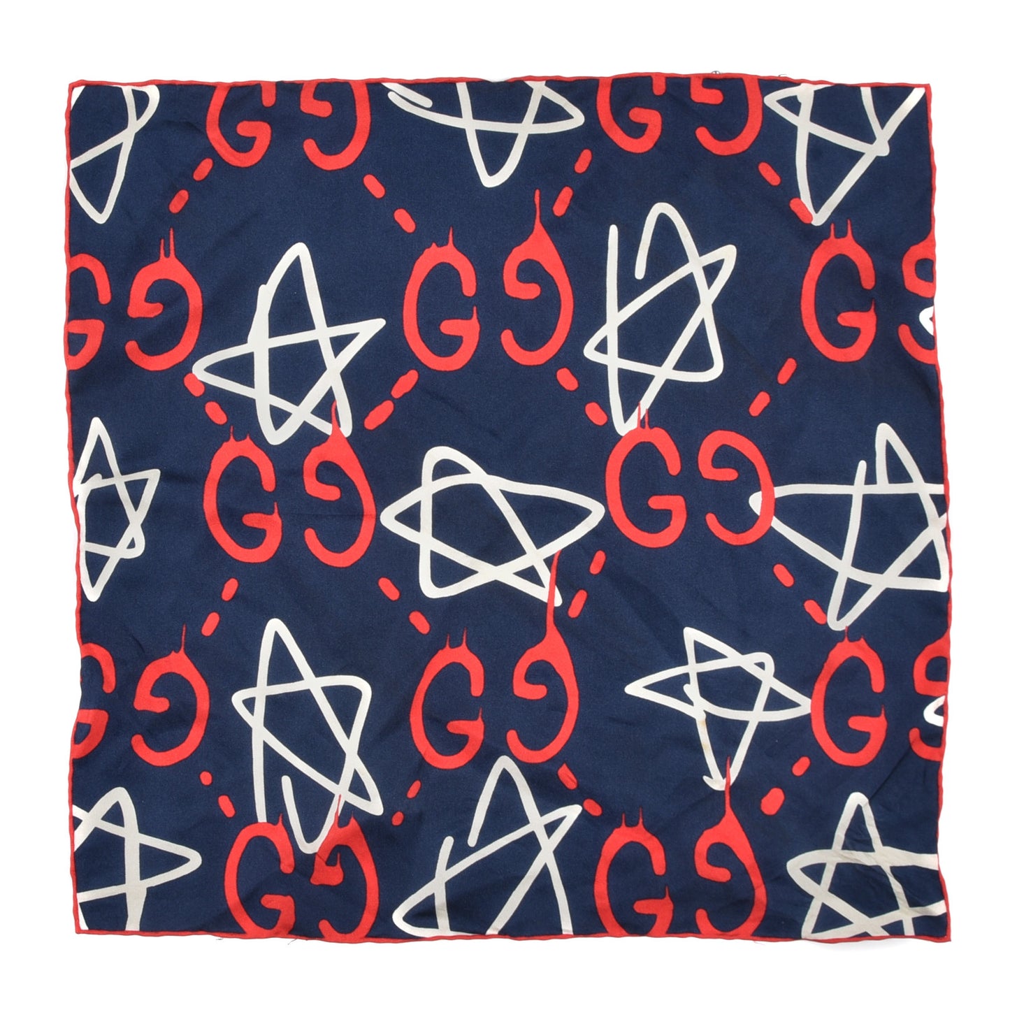 Silk GucciGhost Print Pocket Square Scarf Navy