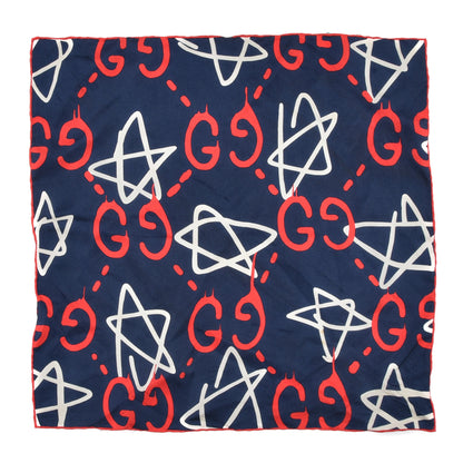 Gucci Silk GucciGhost Print Pocket Square Scarf Navy 1 of 3