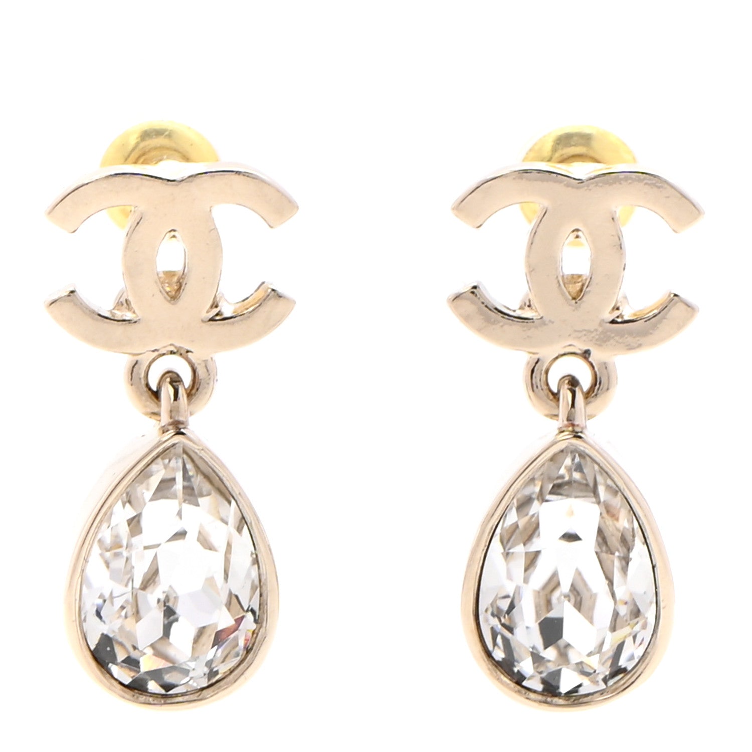 Chanel Crystal CC Tear Drop Earrings Gold 1 of 4