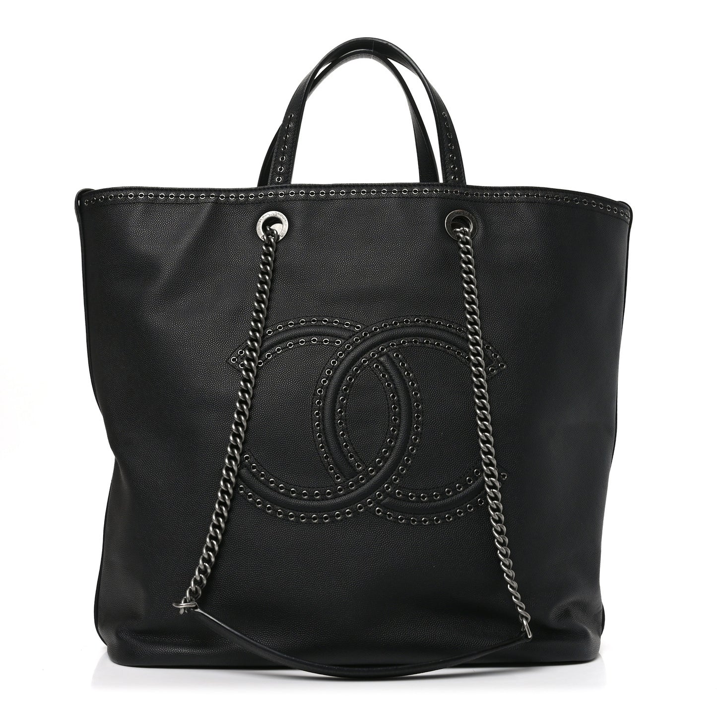 Calfskin Large Coco Eyelets Shopping Tote Black