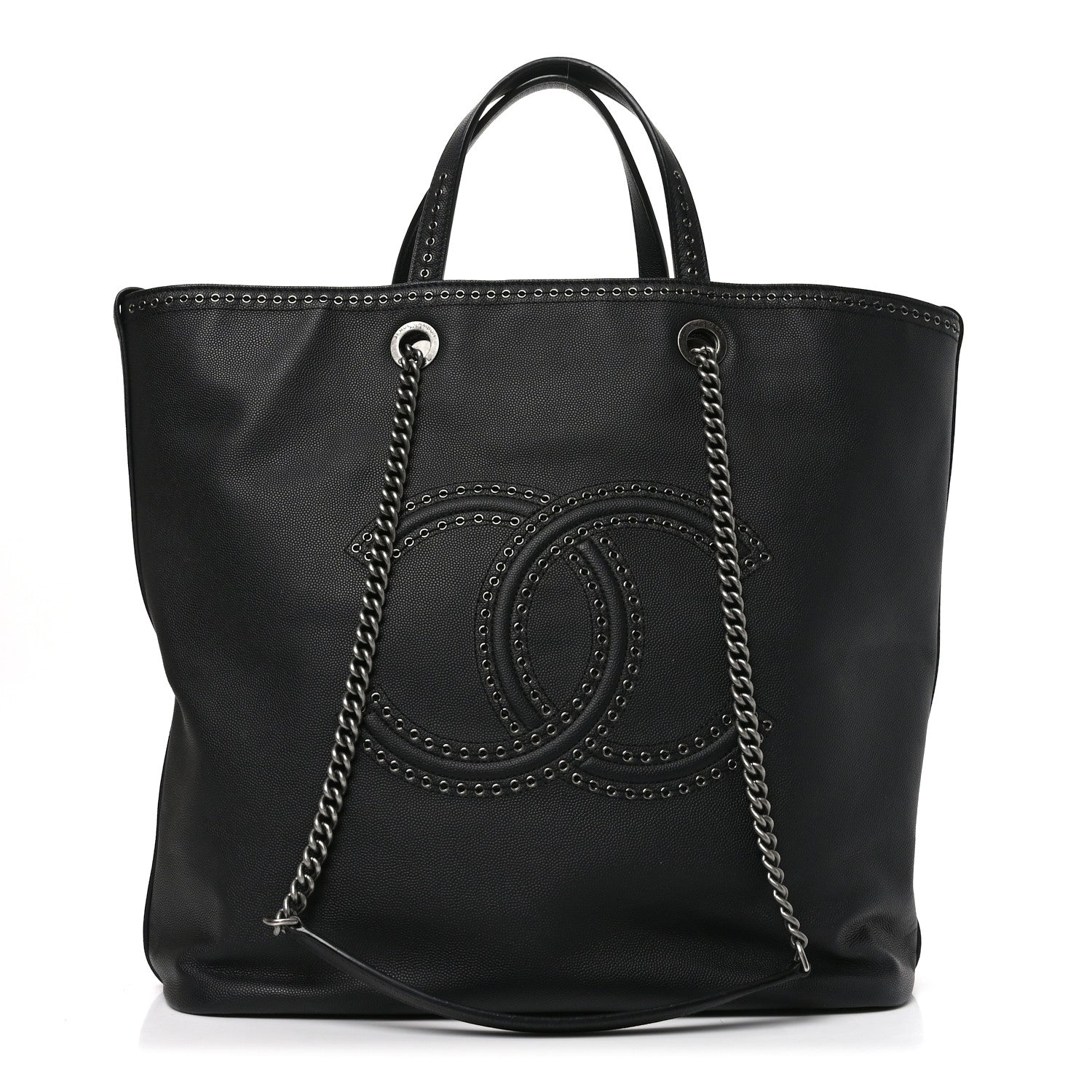 Chanel Calfskin Large Coco Eyelets Shopping Tote Black 1 of 10