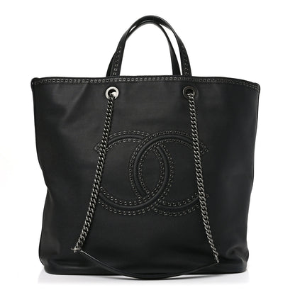 Chanel Calfskin Large Coco Eyelets Shopping Tote Black 1 of 10