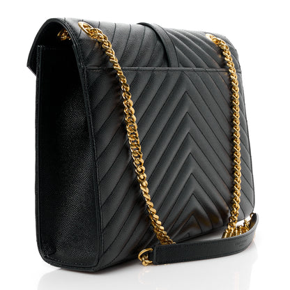 Saint Laurent Grain De Poudre Matelasse Chevron Large Monogram Satchel Black 3 of 11