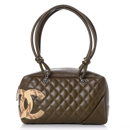 Chanel Calfskin Python Quilted Large Cambon Bowler Khaki 1 of 9