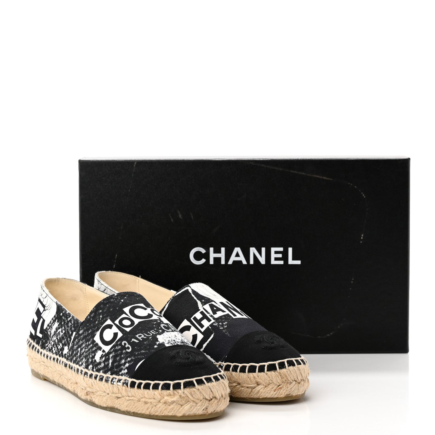 Printed Canvas Grosgrain 31 Rue Cambon Espadrilles 36 Black White