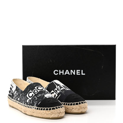 Chanel Printed Canvas Grosgrain 31 Rue Cambon Espadrilles 36 Black White 10 of 10
