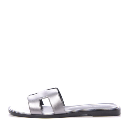 Hermes Metallic Nappa Oran Sandals 39 Argent 1 of 10
