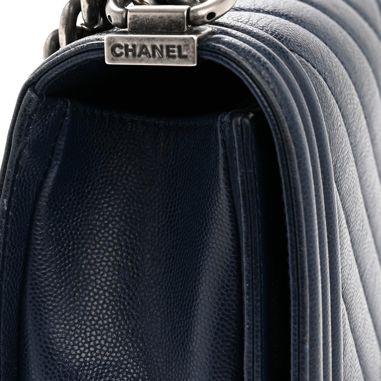 Chanel Caviar Chevron Quilted Medium Boy Flap Navy 13 of 13