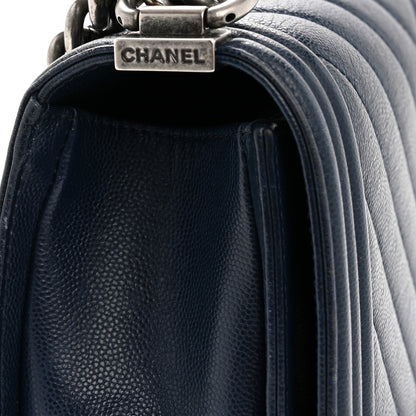 Chanel Caviar Chevron Quilted Medium Boy Flap Navy 13 of 13